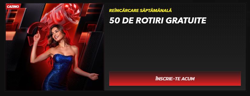 Înscrie-te și primește săptămânal 50 de rotiri gratuite prin promoția de reîncărcare 