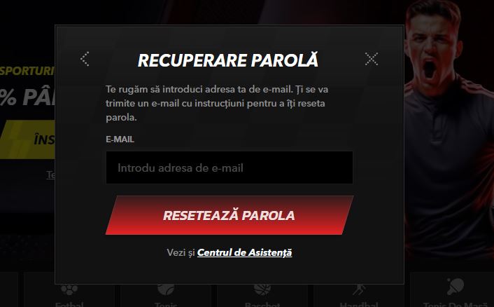 Resetează parola contului prin introducerea adresei de e-mail în formularul de recuperare